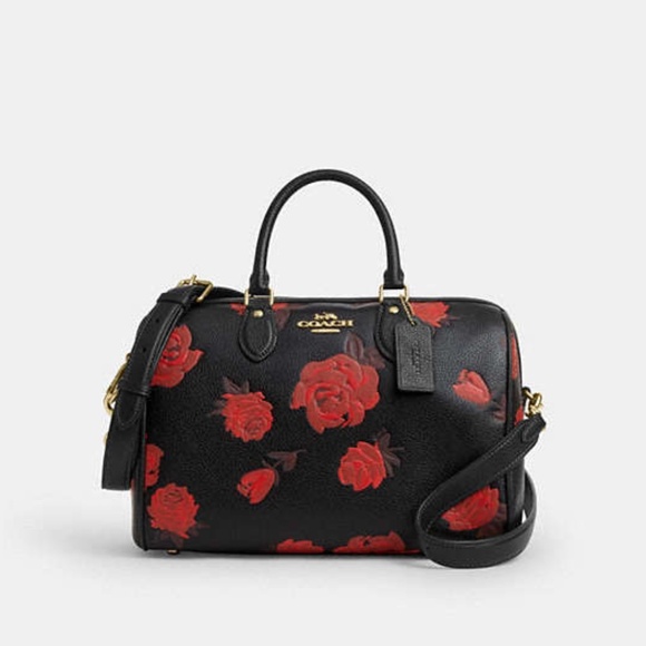 Coach Rowan Large Satchel Bag With Red Rose Floral Print NEW with tags - Picture 1 of 8